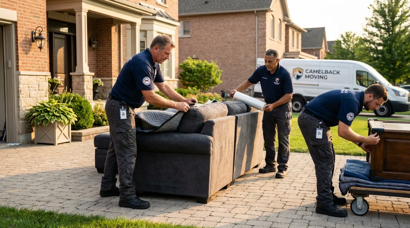Large estate moving crew wrapping furniture in Cambridge, WI