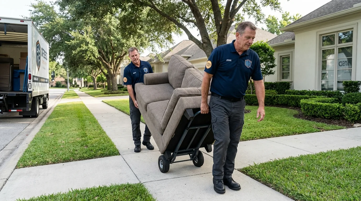 Local residential moving crew loading furniture in Cambridge, WI